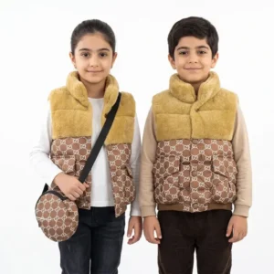 پافر بچه گانه بالا خز قهوه ای باکسی شمعی - بلو قسط | خرید اقساطی و آنلاین