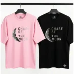تیشرت نخ پنبه مردانه و زنانه فانتزی CHASE THE MOON رنگ مشکی و صورتی - بلو قسط | خرید اقساطی و آنلاین