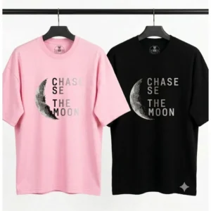 تیشرت نخ پنبه مردانه و زنانه فانتزی CHASE THE MOON رنگ مشکی و صورتی - بلو قسط | خرید اقساطی و آنلاین