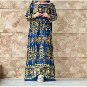 پیراهن کریشه هندی طرح آمیتا فری سایز تا 54 قد 135 شسته شده بدون آبرفت رنگ رفت - بلو قسط | خرید اقساطی و آنلاین