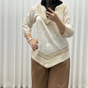 بلوز کرم دو رنگ نخی چهار فصل زنانه دخترانه سایز M L XL XXL تن خور شیک و راحت - بلو قسط | خرید اقساطی و آنلاین