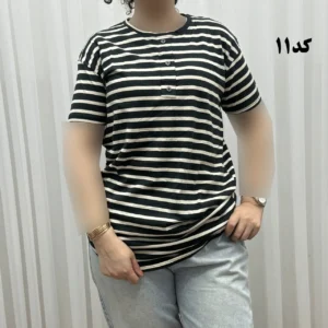 تیشرت H&M راه راه دکمه نما نخ پنبه چهارفصل زنانه و دخترانه تنخور راحت سایز بزرگ - بلو قسط | خرید اقساطی و آنلاین