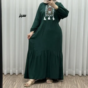 پیراهن نخی زنانه و دخترانه بلند منگولهدار فری سایز تا 50 - بلو قسط | خرید اقساطی و آنلاین