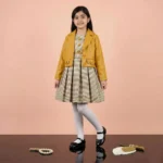 ست کت چرم مصنوعی و سارافون کتان دخترانه رنگ خردلی - بلو قسط | خرید اقساطی و آنلاین