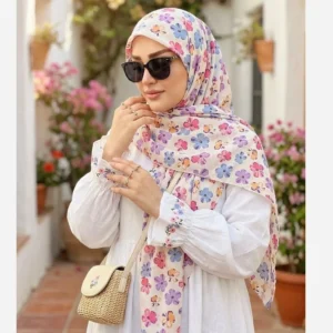 روسری نخ کاستوم طرح گل کاغذی قواره بزرگ 140x140 دور چرخ دوز کرم شیری - بلو قسط | خرید اقساطی و آنلاین