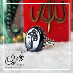 انگشتر مردانه آلیاژ نقره روس با سنگ عقیق مشکی و حکاکی یا زینب - بلو قسط | خرید اقساطی و آنلاین