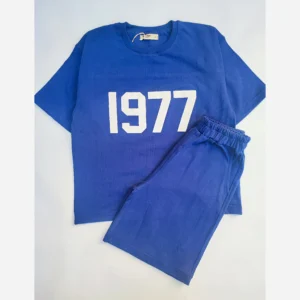 ست تیشرت و شلوارک اسپرت پسرانه و دخترانه طرح 1977 رنگ سرمه ای سایز 55 تا 75 - بلو قسط | خرید اقساطی و آنلاین