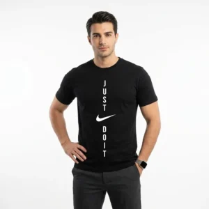 تیشرت یقه گرد مردانه طرح Just Do It مشکی نخ پنبه صد در صد مناسب ورزش و دورهمی - بلو قسط | خرید اقساطی و آنلاین