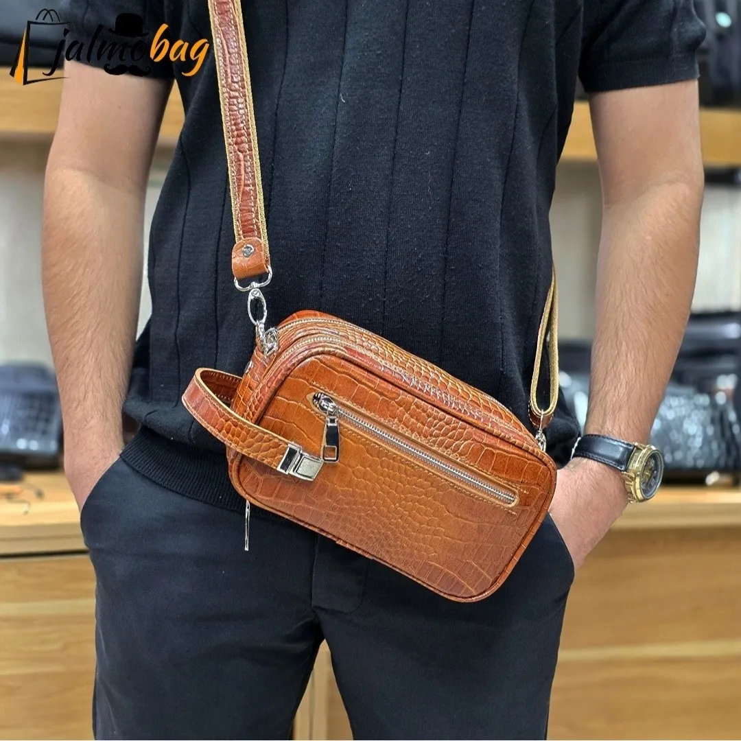 کیف دستی و دوشی چرم طبیعی گاوی دو خانه مدل شوزبگ