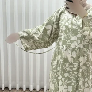 پیراهن ساحلی زنانه لینن طرحدار فری سایز مناسب تا سایز 50 با کمربند - بلو قسط | خرید اقساطی و آنلاین
