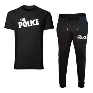 ست تیشرت آستین کوتاه یقه گرد و شلوار مردانه طرح polis مدل e4656 مشکی جنس نخ کمر کش دم پا کش - بلو قسط | خرید اقساطی و آنلاین