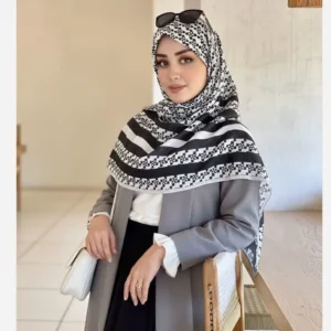 روسری مجلسی نخی کاستوم طرح سایه سفید مشکی قواره بزرگ 140 سانتیمتر - بلو قسط | خرید اقساطی و آنلاین