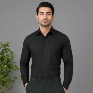پیراهن مشکی مردانه آستین بلند نخی اندامی تنسل پلو - بلو قسط | خرید اقساطی و آنلاین