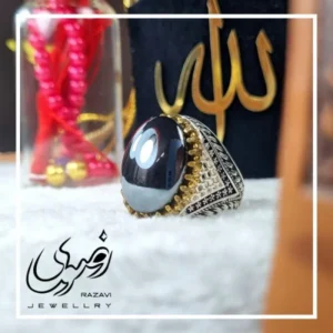 انگشتر حدید صینی مردانه با رکاب نقره طرح رحمت - بلو قسط | خرید اقساطی و آنلاین