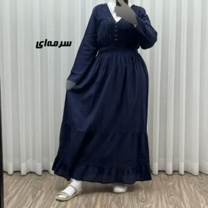پیراهن ساحلی زنانه آستین بلند نخی تافته فری سایز مدل سلن دکمه دار آستردار - بلو قسط | خرید اقساطی و آنلاین